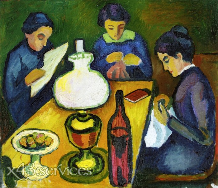 August Macke - Drei Frauen am Tisch mit Lampe
